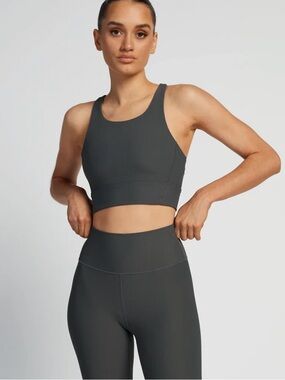 Wilo Base Ribbed Charcoal Longline Sports Bra Size Medium